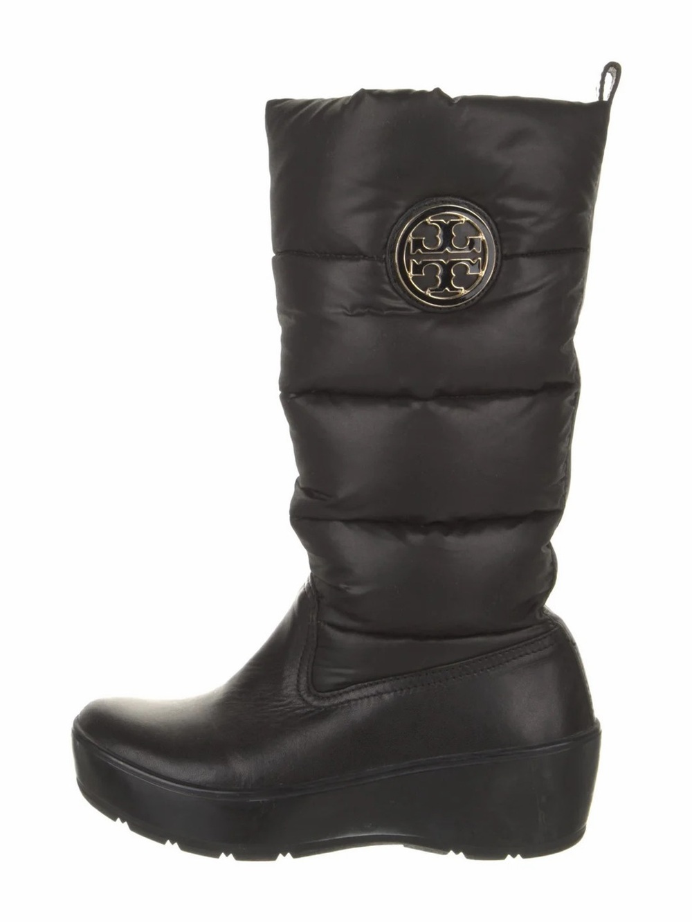 Tory Burch Black Down Puffer Leather Mid-Calf Boots Women's Sz 6 Quilted Winter